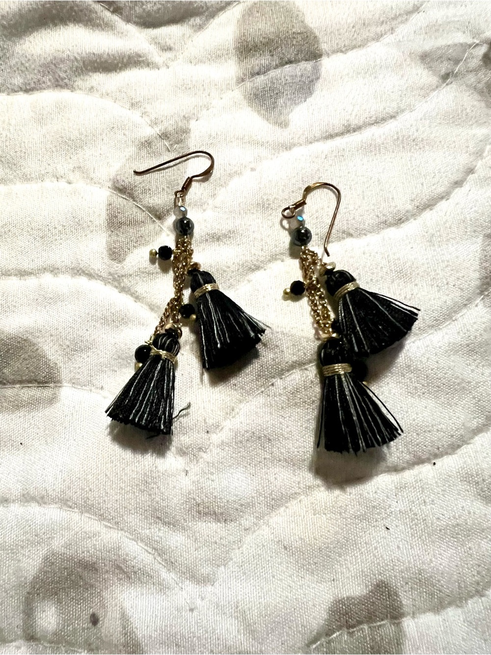 Black Tassel Drop Earrings with Gold Accents - Women Jewelry